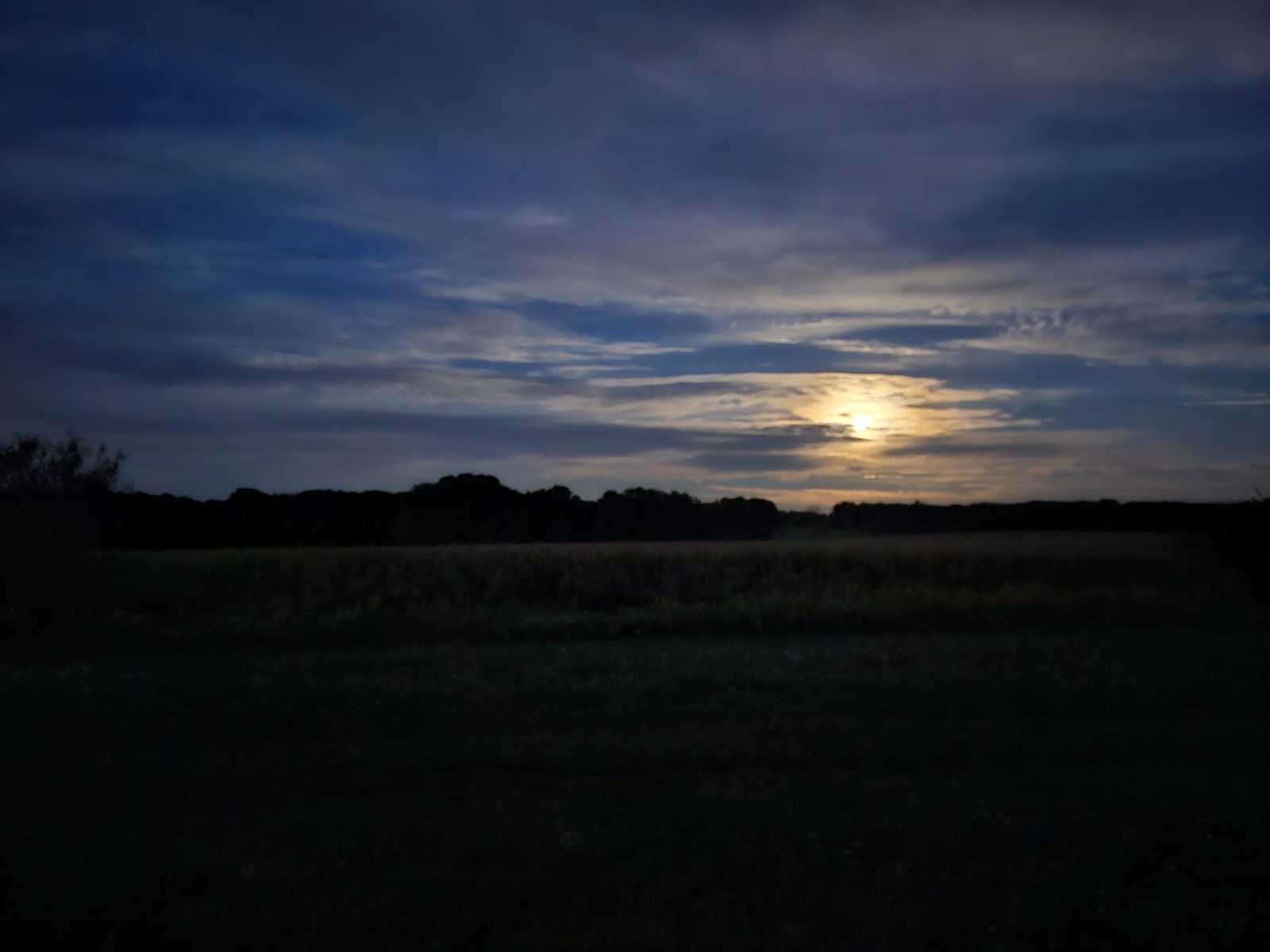 The moon rising over the field at dusk
